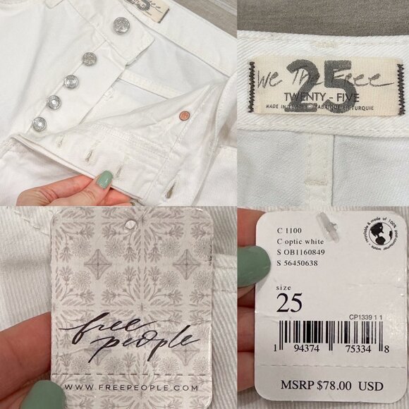Free People We The Free Maggie Mid Rise Straight Jeans in Optic White Size 25 - Picture 4 of 16